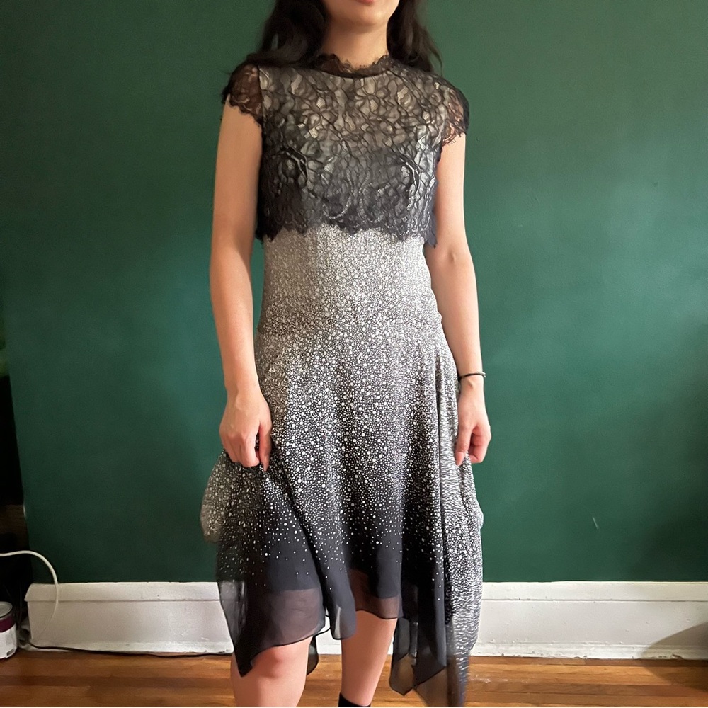 Vintage BCBGmaxazria black and white dress with lace top.